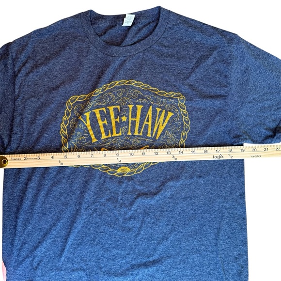 Fruit of the Loom Blue Yeehaw Staff MEDIUM T-Shirt western graphic tee cowboy - Picture 5 of 6